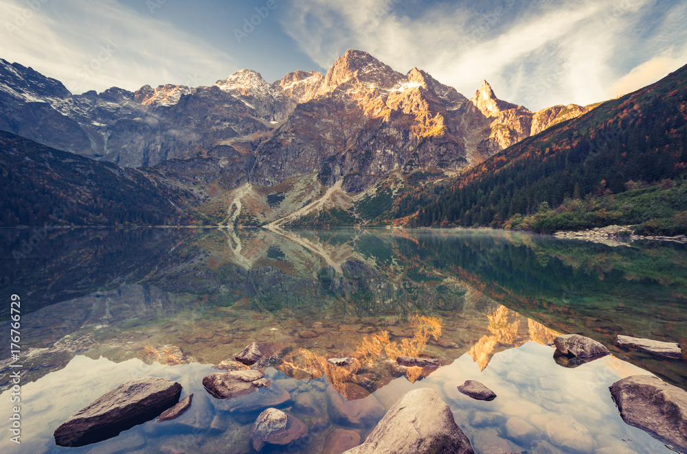 Tatra mountains, Morskie Oko lake, fall morning, Poland