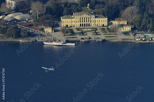 Italy, Lake Como; Como, Villa Olmo, aerial view.