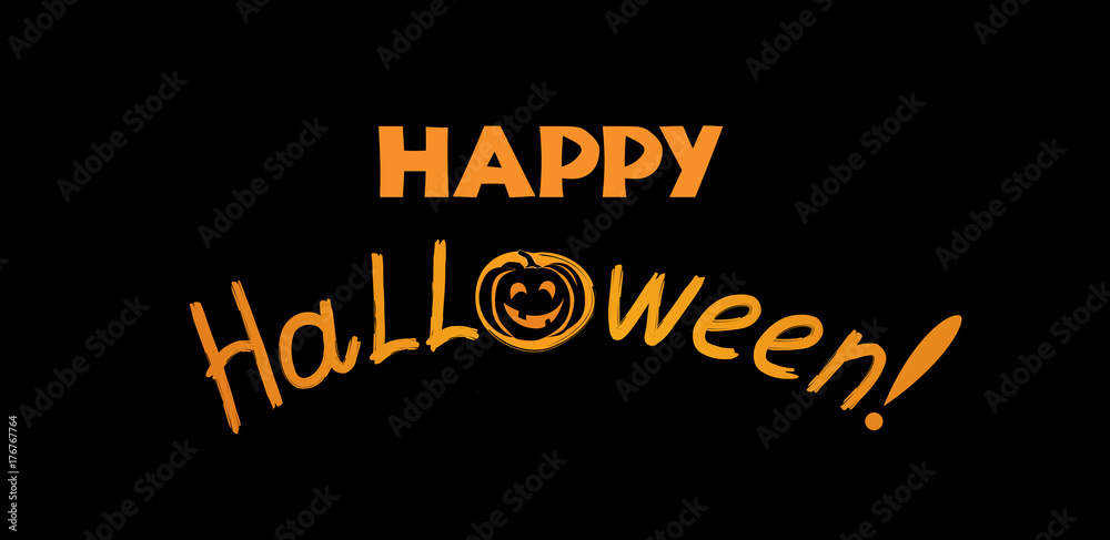 Halloween greeting card. Holiday background with lettering and pumpkin