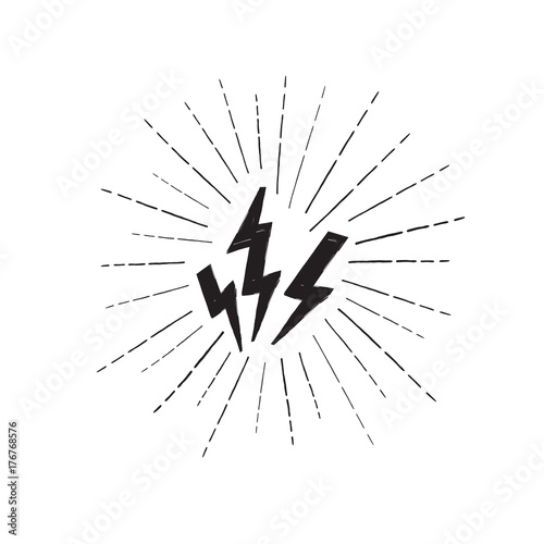 Lightning bolt set. Grunge strike icon. Power sign. Thunderbolt