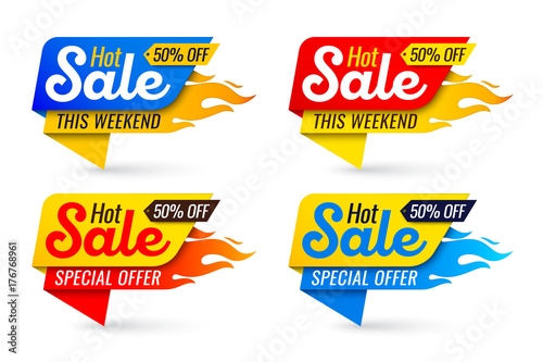 Hot sale price offer deal vector labels templates stickers designs with flame