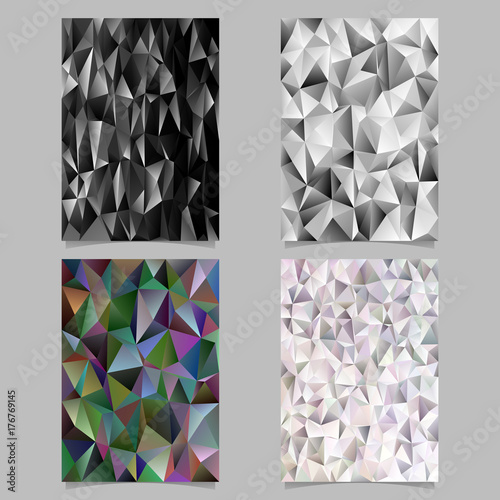 Abstract geometrical irregular triangle tile mosaic flyer template set - stationery background graphics from triangles