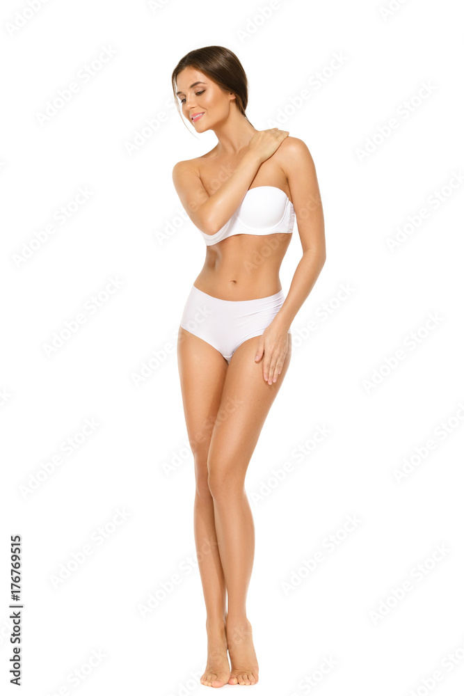 Fototapeta premium Woman with beautiful body on white background