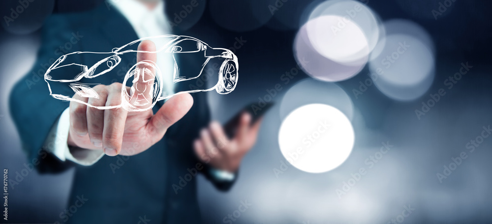 businessman hand car icon on virtual screen businessman hand car icon on virtual screen