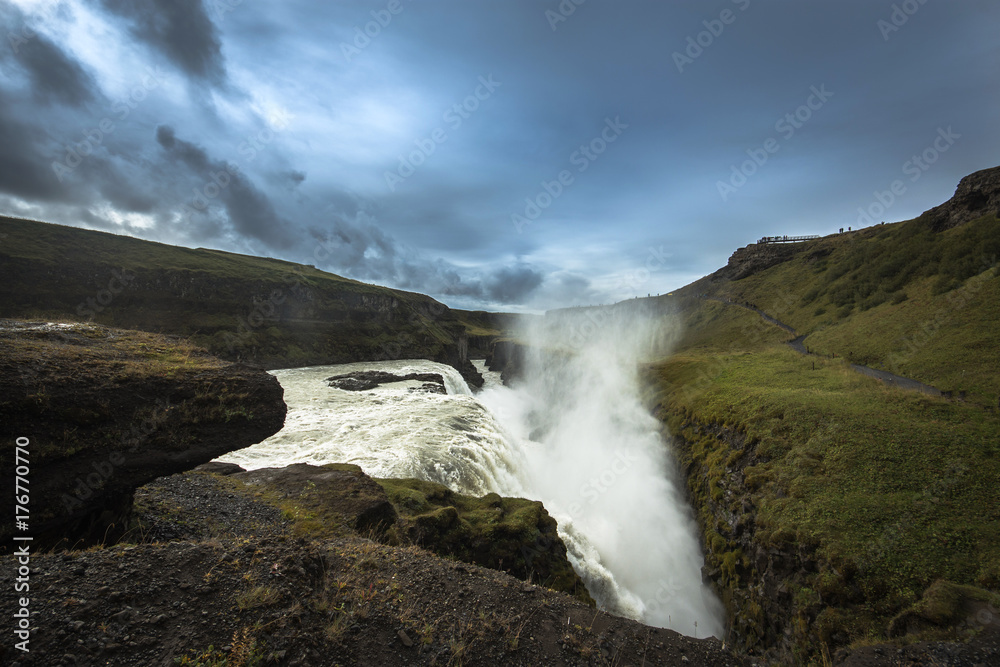 View of the Godafoss waterfall in the Bardardalur district of North-Central Iceland