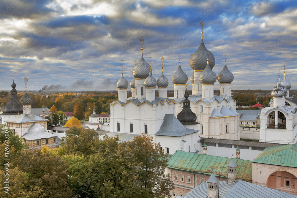 Rostov Veliky, Russia- Domes of churches in the Kremlin