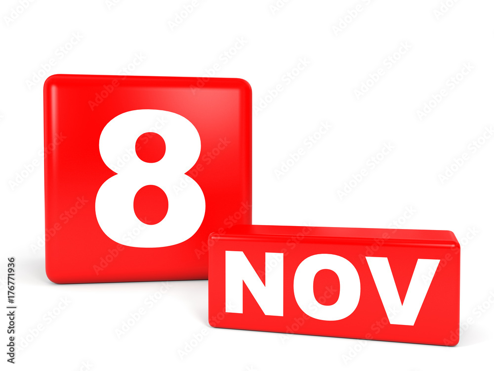 Fototapeta premium November 8. Calendar on white background.