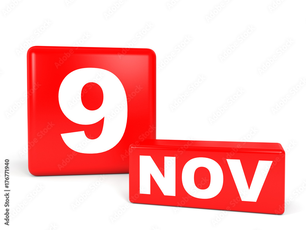 November 9. Calendar on white background. November 9. Calendar on white background.