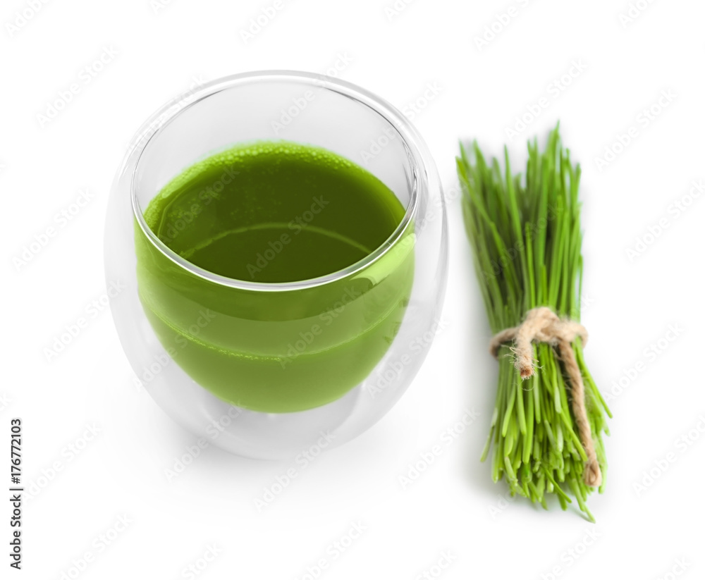 Shot of wheat grass drink on white background Shot of wheat grass drink on white background