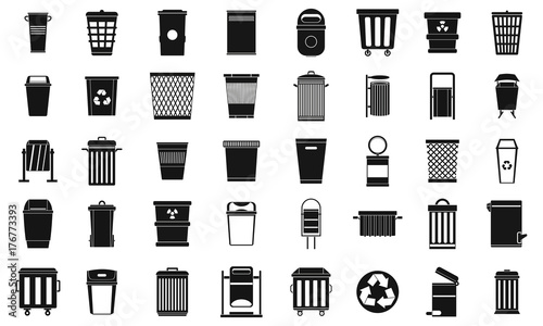 Garbage can icon set, simple style