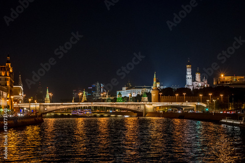 moscow river kremlin night, Moscow Russia