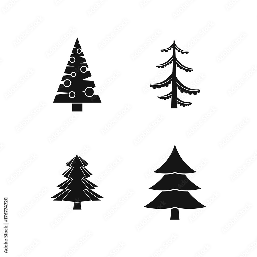 Fir tree icon set, simple style Fir tree icon set, simple style