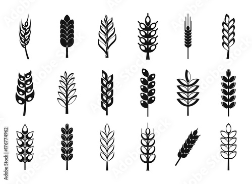 Wheat icon set, simple style