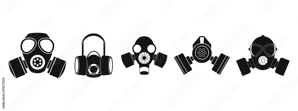 Gas mask icon set, simple style - obrazy, fototapety, plakaty 