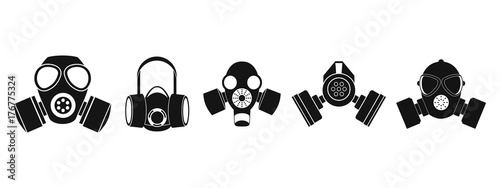 Gas mask icon set, simple style
