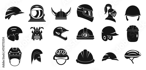 Helmet icon set, simple style