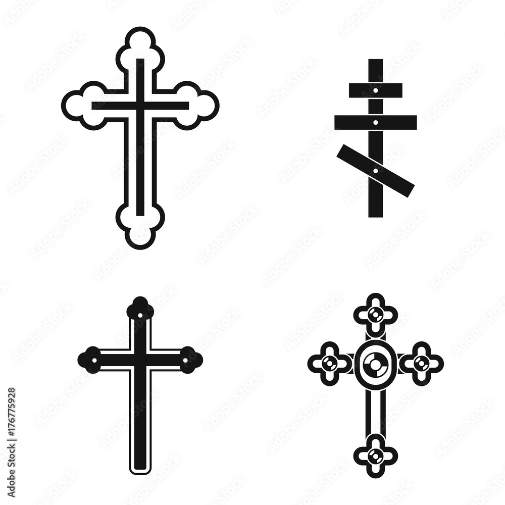 Cross icon set, simple style