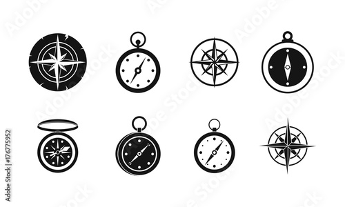 Compass icon set, simple style