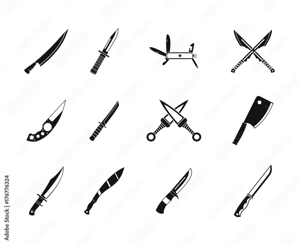 Knife icon set, simple style Knife icon set, simple style