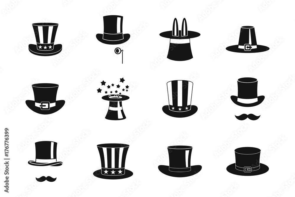 Top hat icon set, simple style