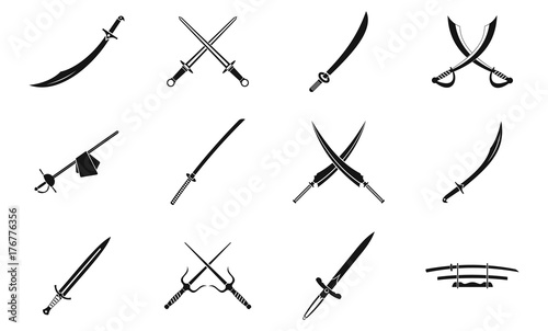 Sword icon set, simple style