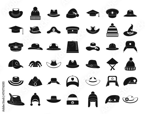 Hat icon set, simple style