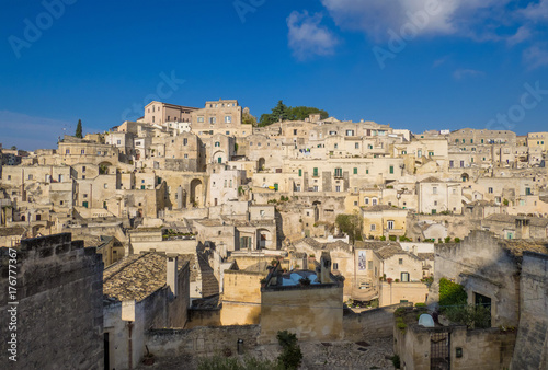 Matera, Italy - The historic center of the wonderful stone city of southern Italy, a tourist attraction for the famous "Sassi" building rock.