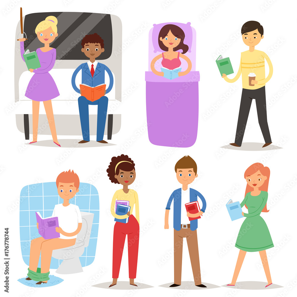 Cartoon people reading books students and adult characters education vector illustration. Cartoon people reading books students and adult characters education vector illustration.