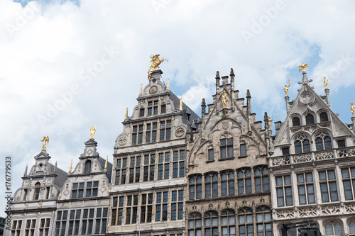 Beautiful 16th Century Dutch-inspired architecture that surrounds the Grote Markt in the City Centre of Antwerp, Belgium. Belgium vernacular architecture from the 16th century.