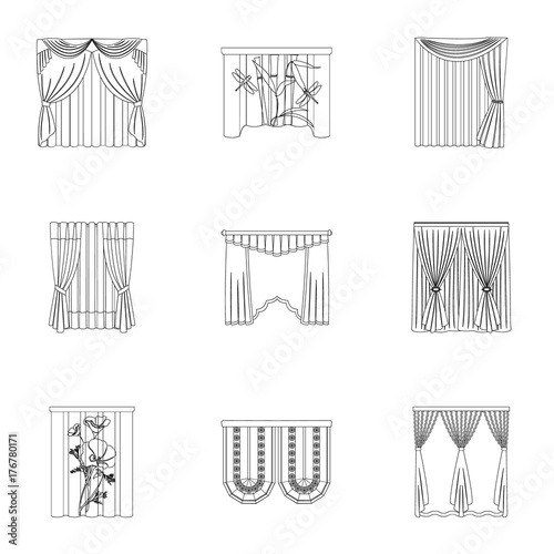 Textiles, curtains, drapes, and other web icon in outline style. Car, hand, furniture icons in set collection.