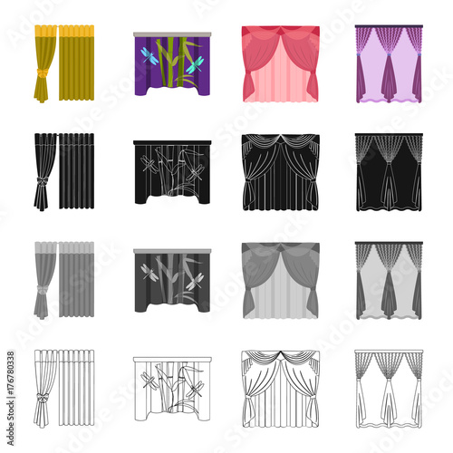 Curtains, light, green, and other web icon in cartoon style. Textiles, louvers, blind icons in set collection.
