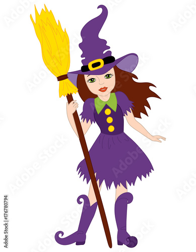 Vector Halloween Witch with Broomstick