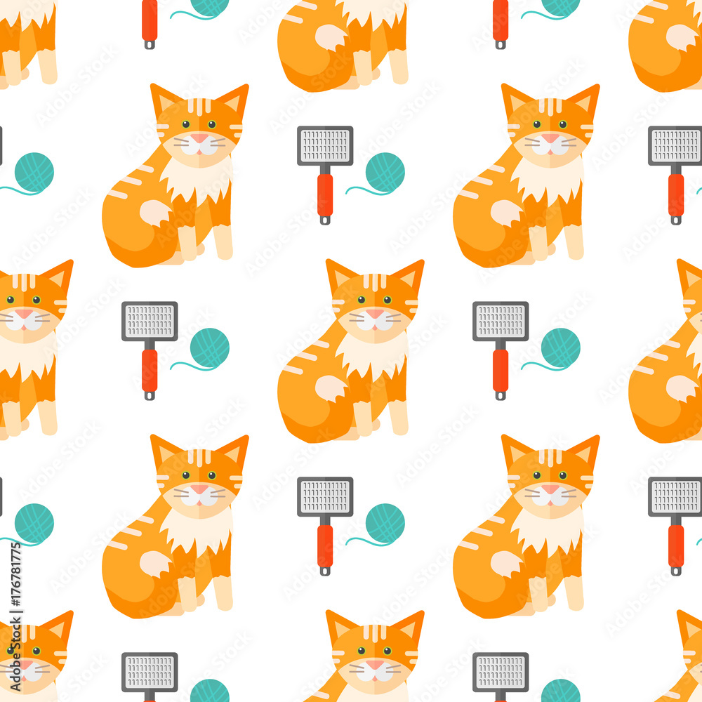 Cats heads vector illustration cute animal funny seamless pattern background characters feline domestic trendy pet