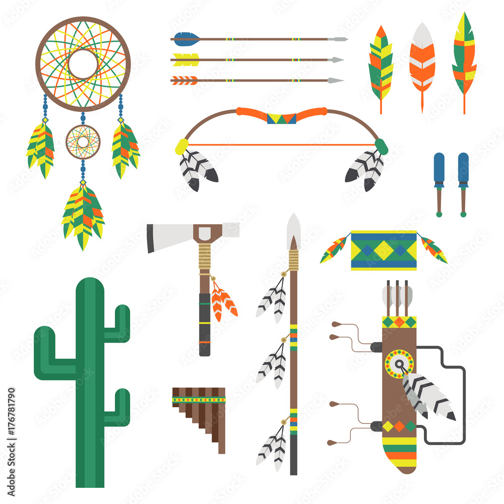 Wild west american indian designed element traditional art concept and native tribal ethnic feather culture vector illustration. Wild west american indian designed element traditional art concept and native tribal ethnic feather culture vector illustration.