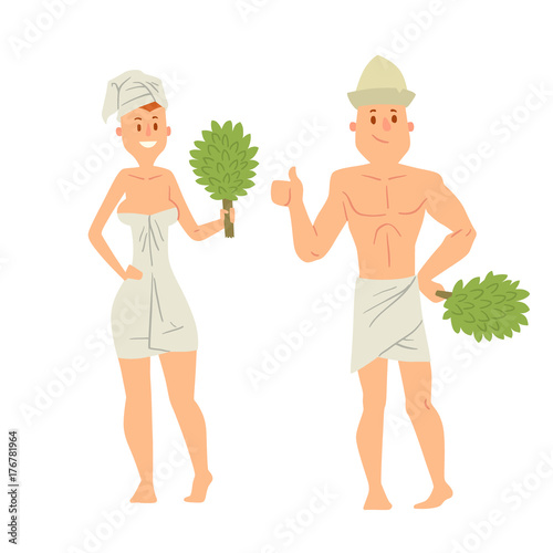 Bath people body washing face and bath taking shower steam take luxury relaxation characters vector illustration