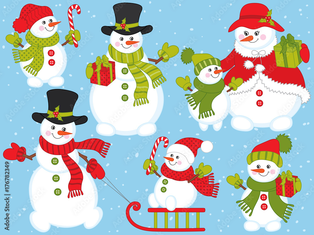 Vector Christmas and New Year Set with Snowmen Vector Christmas and New Year Set with Snowmen