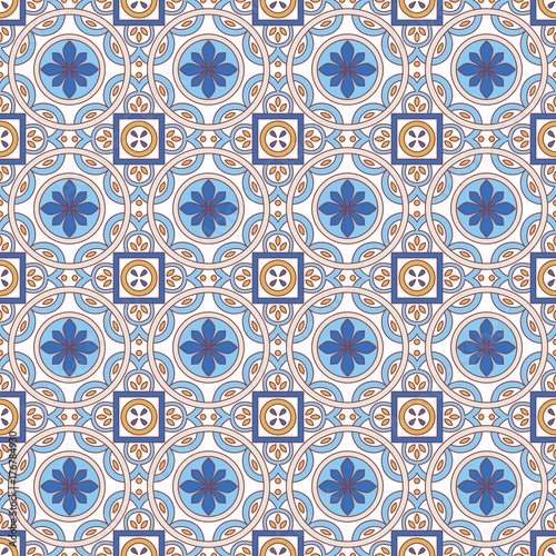 Seamless floral pattern maroccan style in spring-summer color. Design for textile, cover, background, bandana, patchwork photo