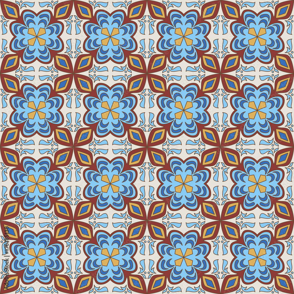 Seamless floral pattern maroccan style in spring-summer color. Design for textile, cover, background, bandana, patchwork Seamless floral pattern maroccan style in spring-summer color. Design for textile, cover, background, bandana, patchwork
