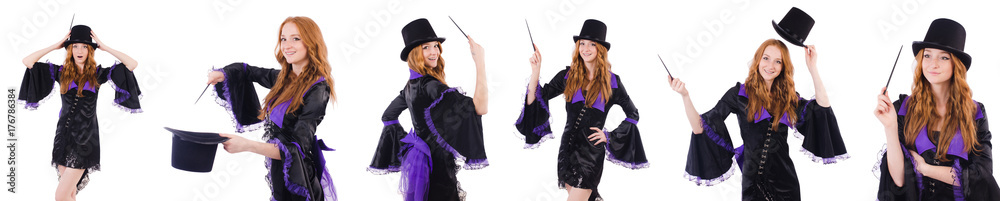 Woman magician isolated on the white Woman magician isolated on the white