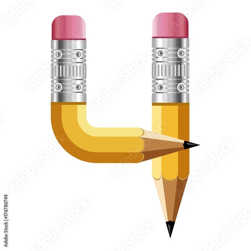 Number four pencil icon, cartoon style
