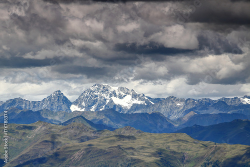 Snowy Hochgall / Monte Collalto and Wildgall / Collaspro peaks, ridges of Rieserferner and Villgraten / Defereggen Alps under dramatic clouds, Hohe Tauern, Italian Austrian border, East / South Tyrol © nogreenabove2k