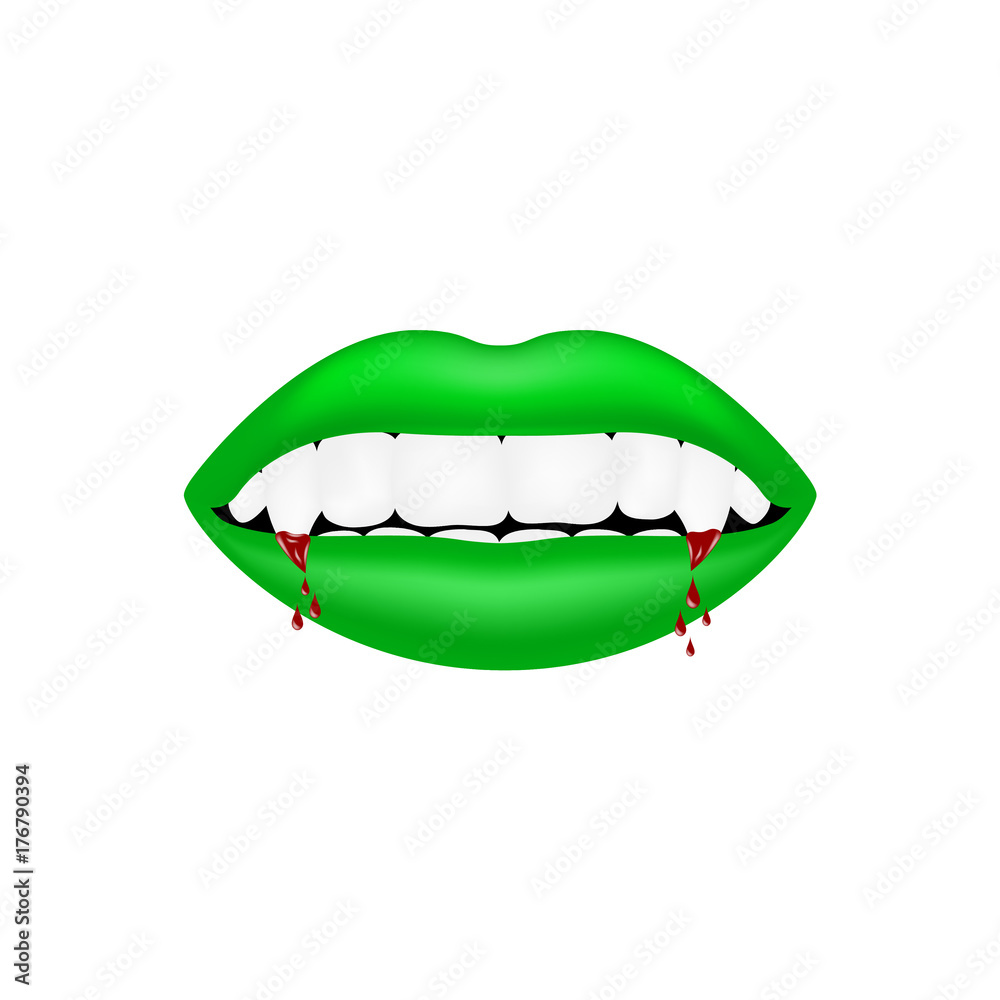 Vampire mouth in green design with bloody teeth Vampire mouth in green design with bloody teeth