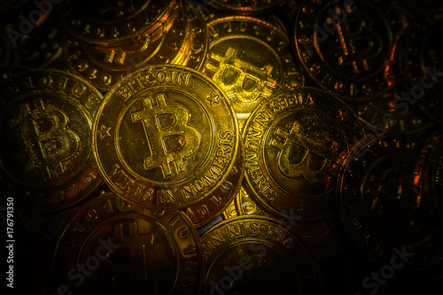 The golden Bitcoins virtual currency coin image idea for such as background.