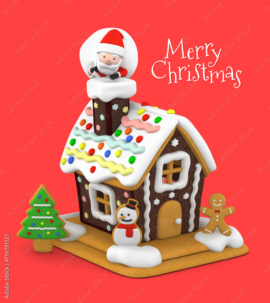 クリスマス お菓子の家とサンタクロース 3dイラスト Stock Illustration Adobe Stock