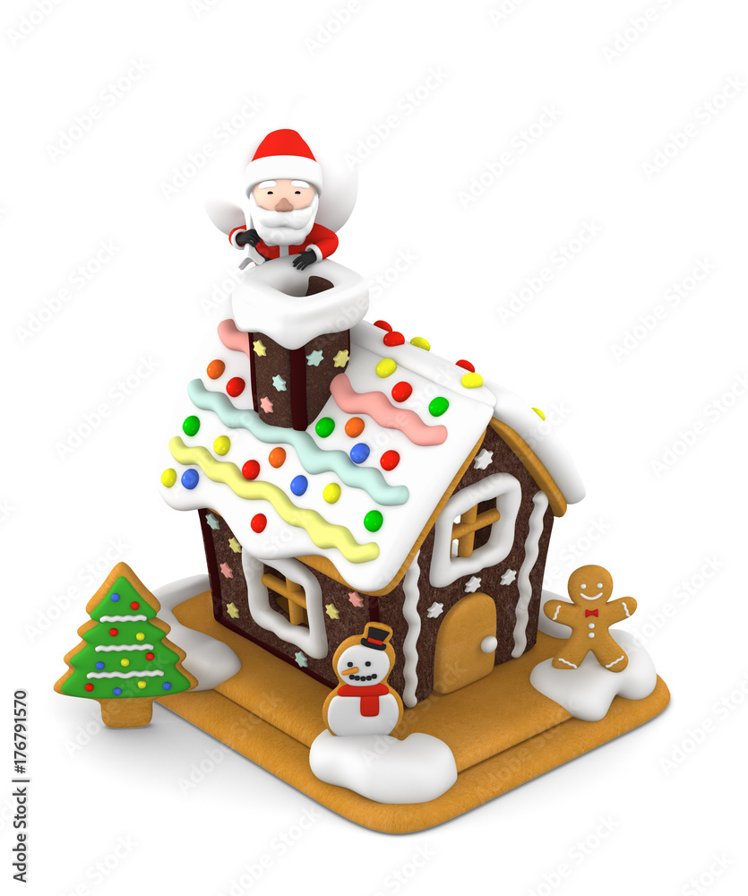 クリスマス お菓子の家とサンタクロース 3dイラスト Stock イラスト Adobe Stock