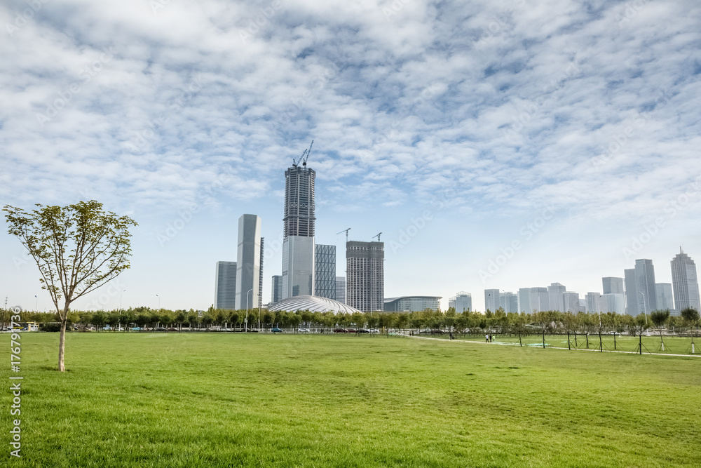 green space park on new city