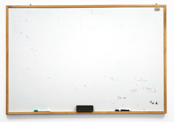 Dirty white board isolated on white background