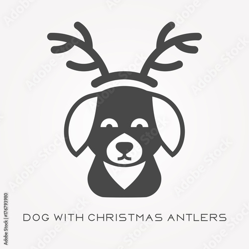 Silhouette icon dog with christmas antlers
