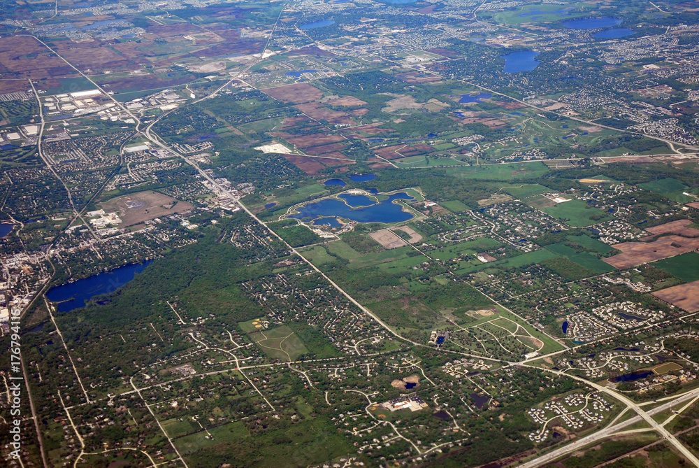 Aerial view of urban scenery from flight