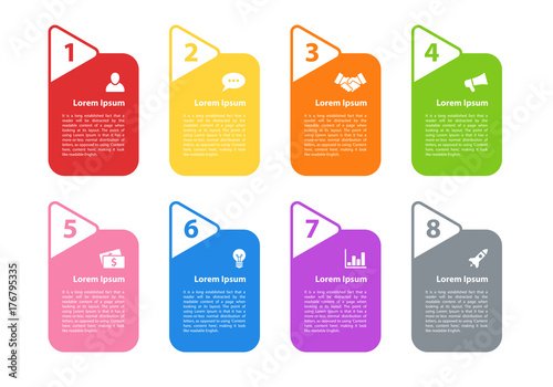 Infographic design business concept vector illustration with 8 steps or options or processes represent work flow or diagram for annual report or presentation
